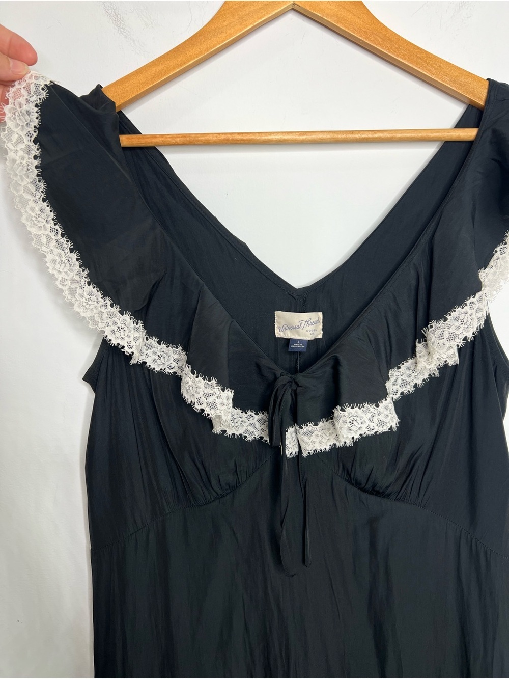 Universal Thread Black Midi Dress with Cream Lace Trim Size Large - Picture 2 of 6